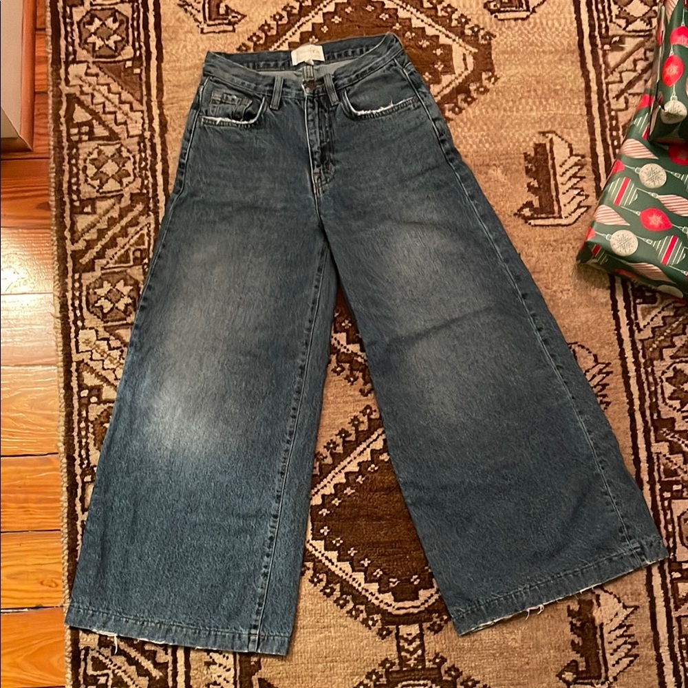 Current/Elliott Wide-Leg Blue Jeans